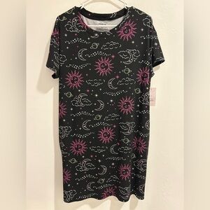 Joyspun Women’s Nightgown 2 Pockets Black Sun Moon Clouds Stars S-M NWT